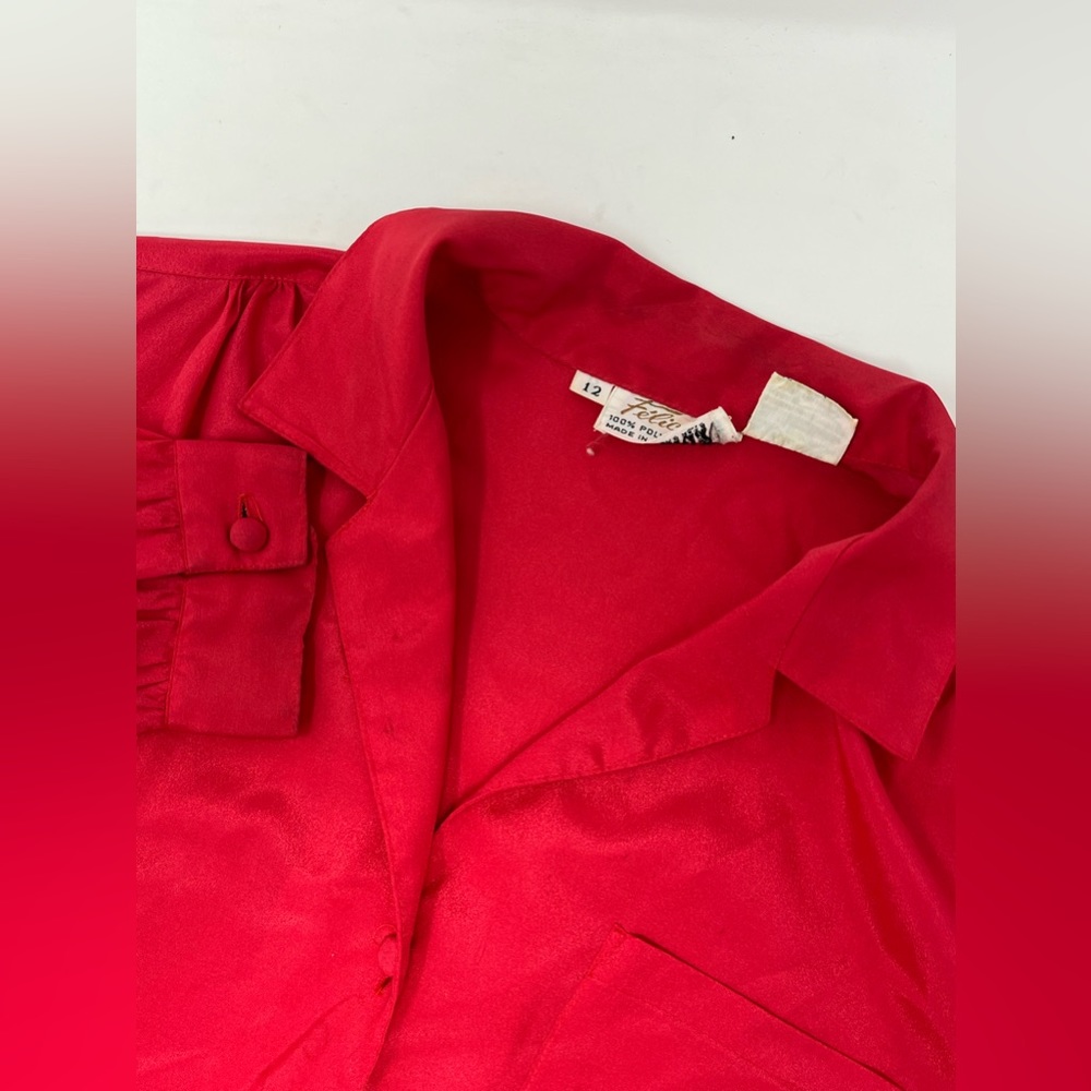 Vintage Felice Ruby Collared Button Up Blouse Dee… - image 1